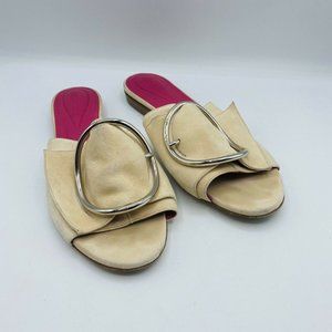 Oscar Tiye Pale Pink Suede Flats Slides 37.5 7.5